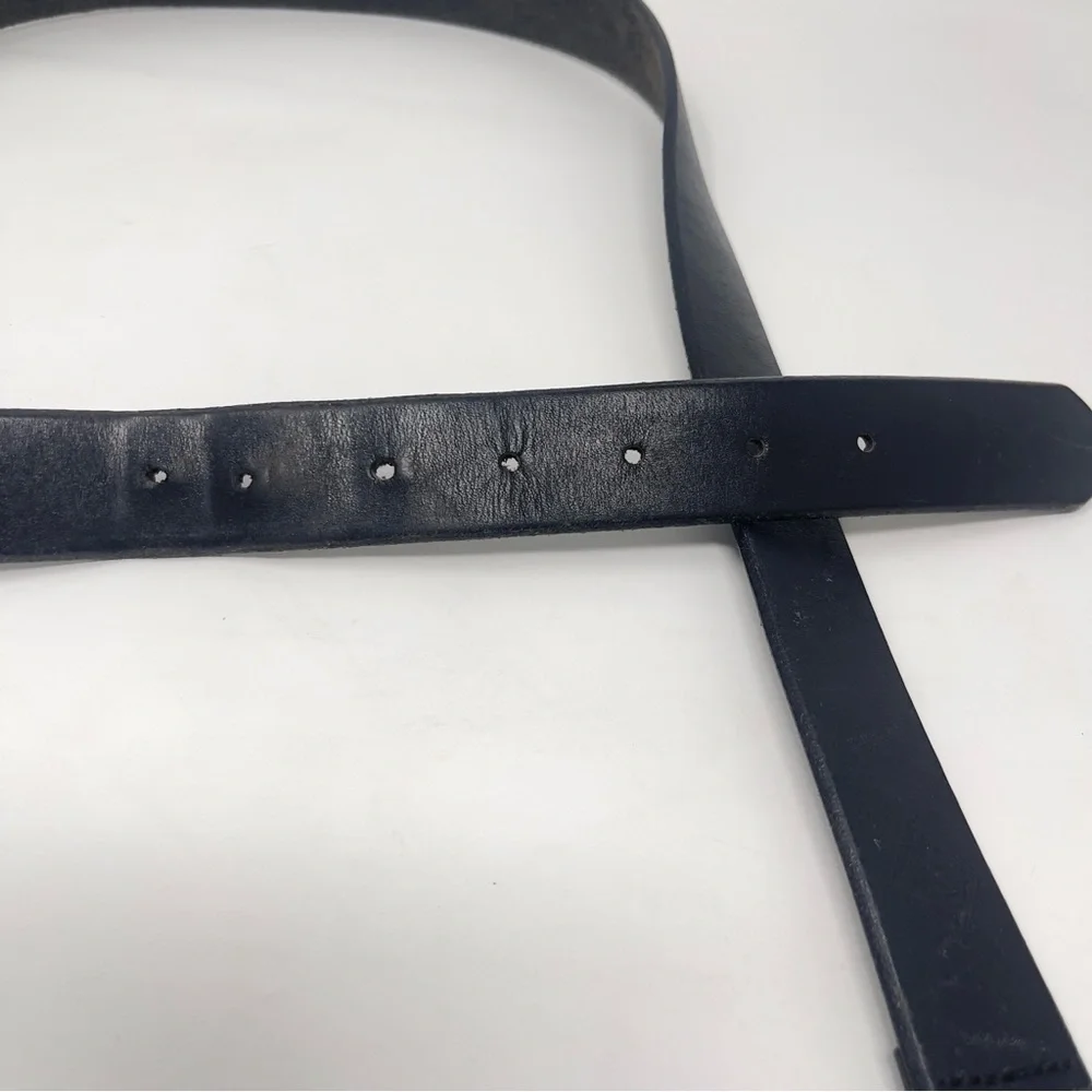 Vintage Eddie Bauer Black Thick Leather Belt, Brass Buckle Classic‎
